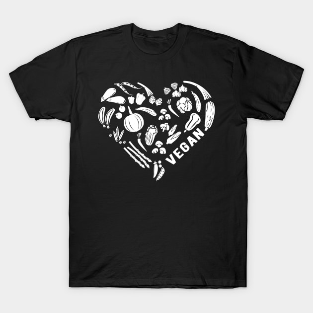 Vegan Vegan Fruit Vegetable Heart Gift T-Shirt by Shirtglueck